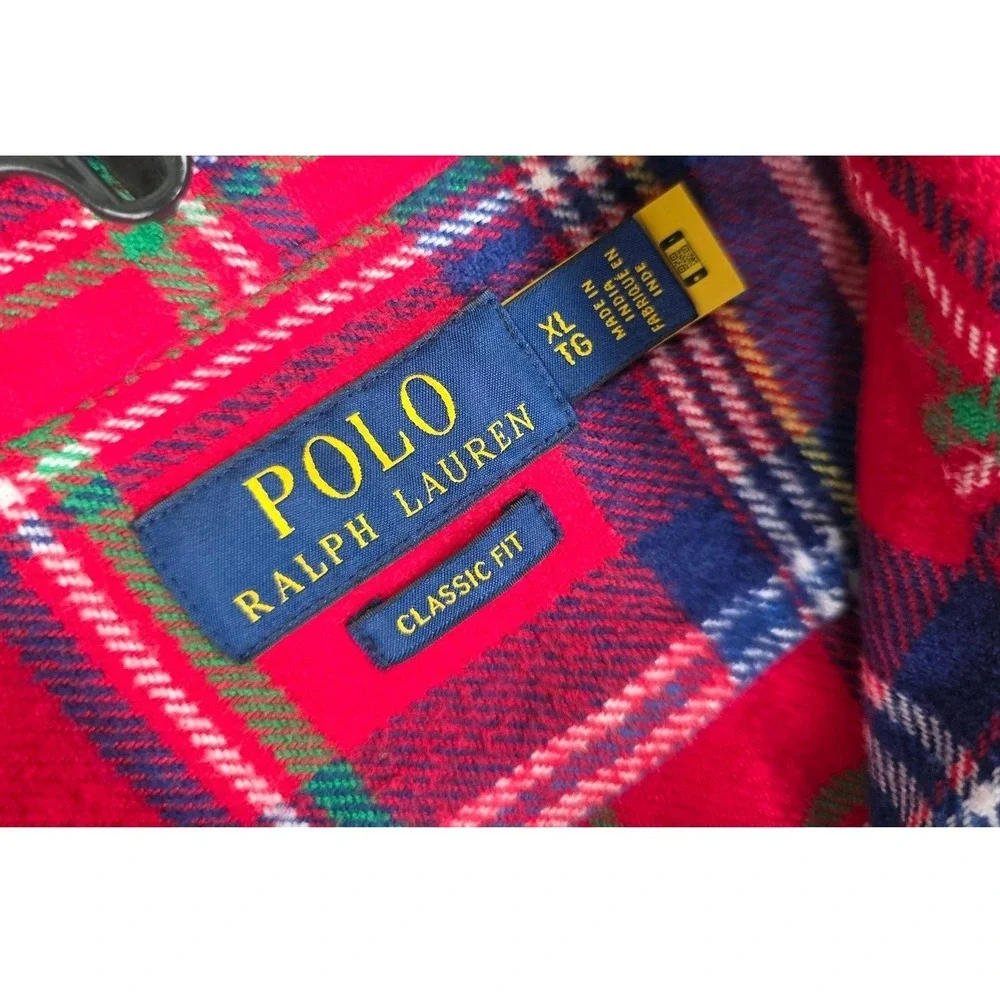 Polo Ralph Lauren Flannel Shirt Shacket Mens XL Classic Fit Red Blue Plaid LS